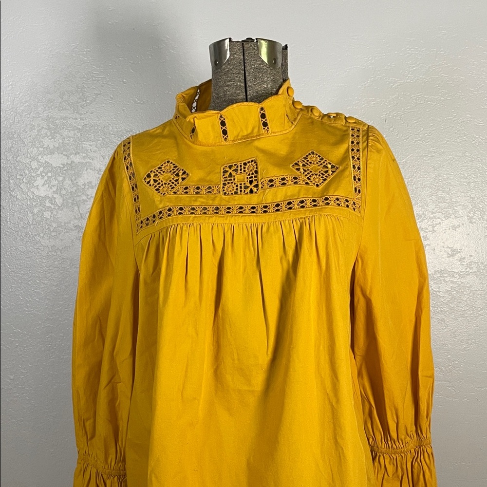 Golden/Mustard Yellow Embroidered detailed Free People Blouse